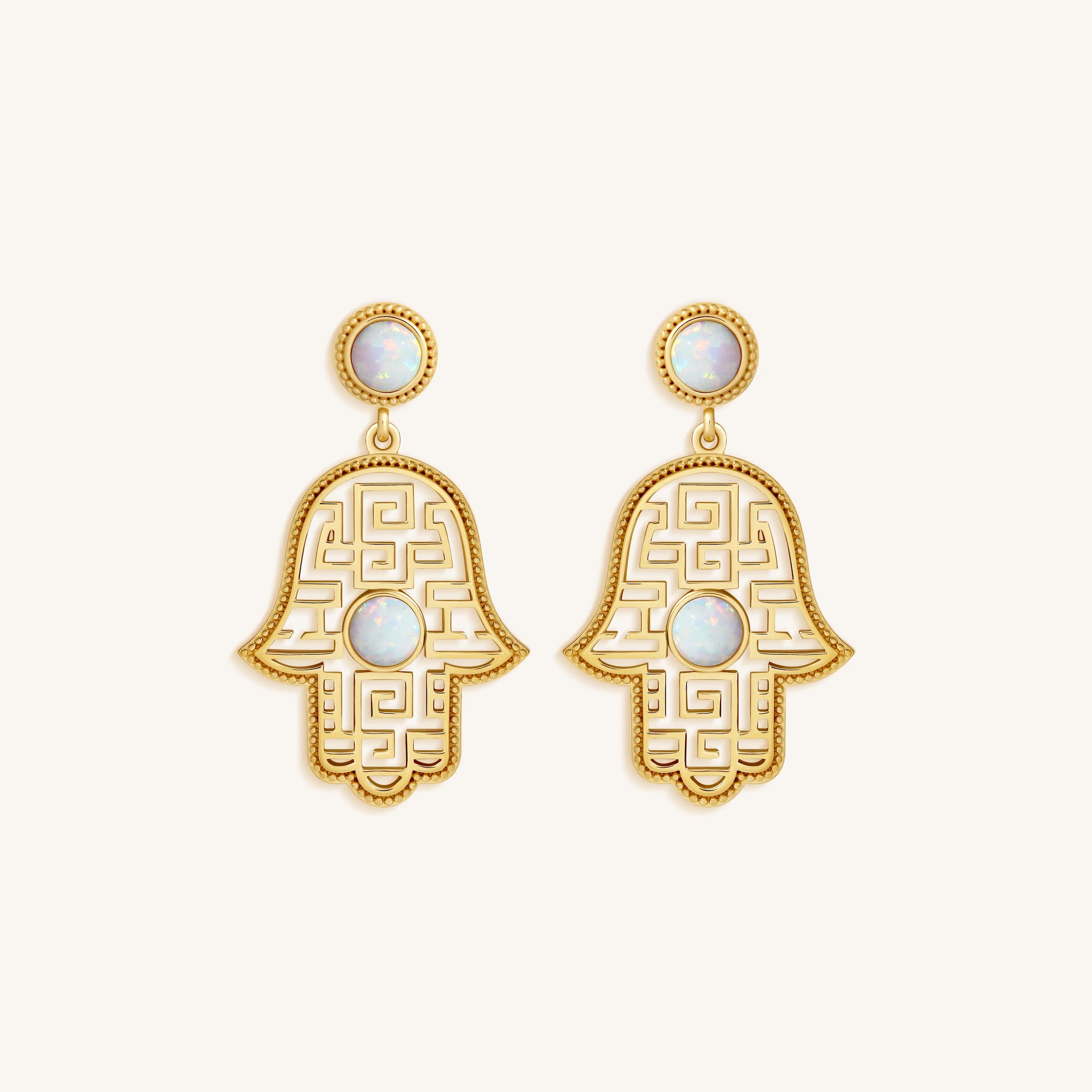 Heritage Light Hamsa Opal Drop Earrings
