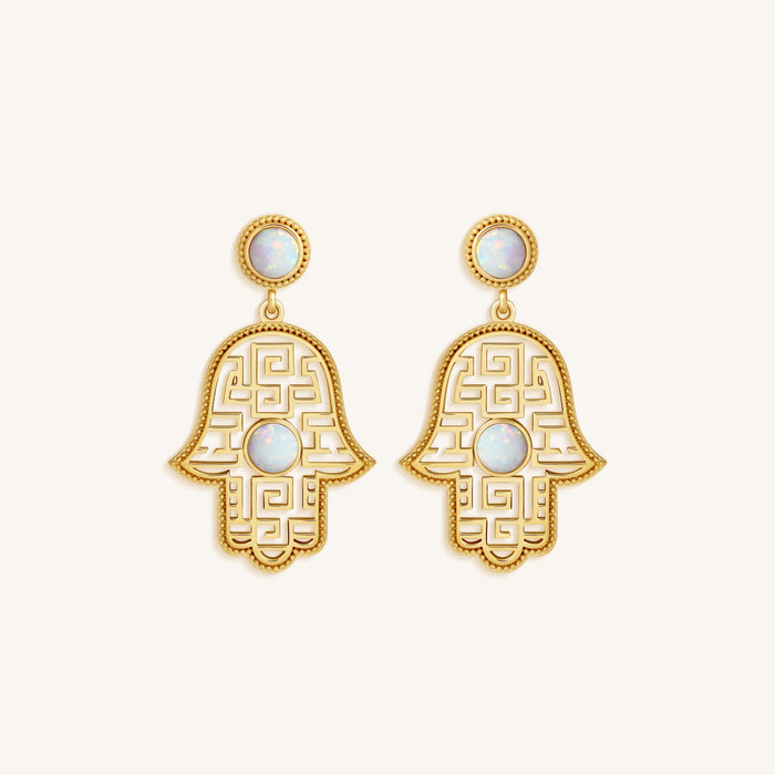 Heritage Light Hamsa Opal Drop Earrings