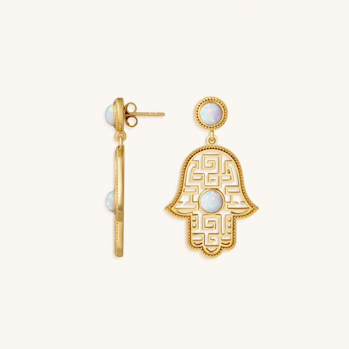 Heritage Light Hamsa Opal Drop Earrings