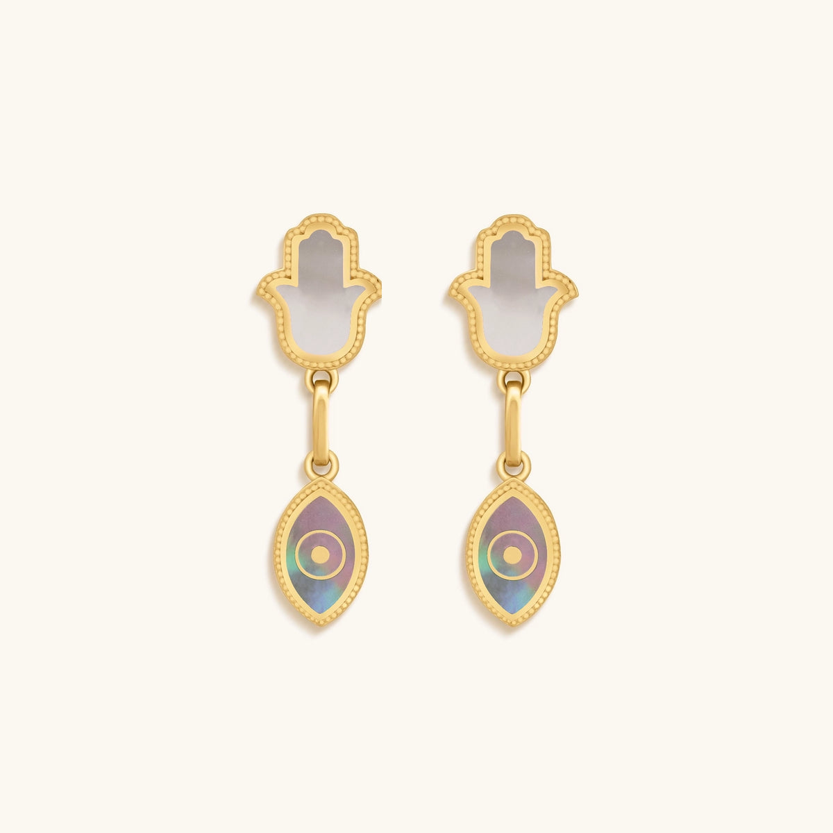 Boundless Joy Hamsa & Evil Eye Mother of Pearl Earrings