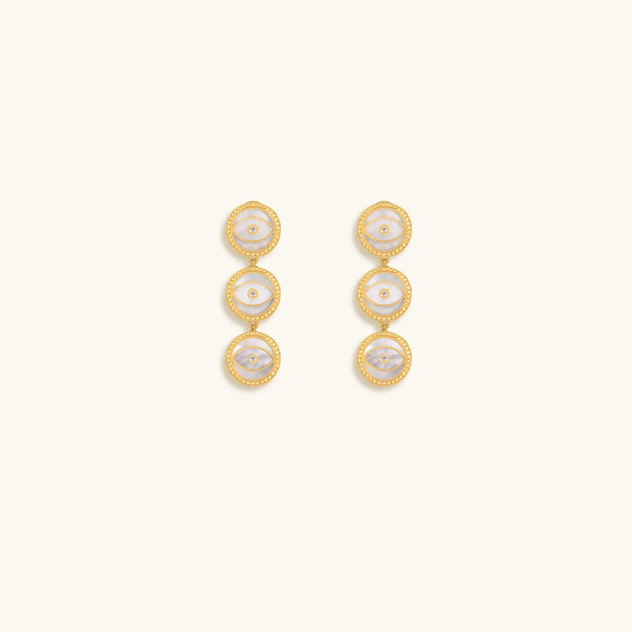 Triple Blessings Evil Eye Mother of Pearl Earrings
