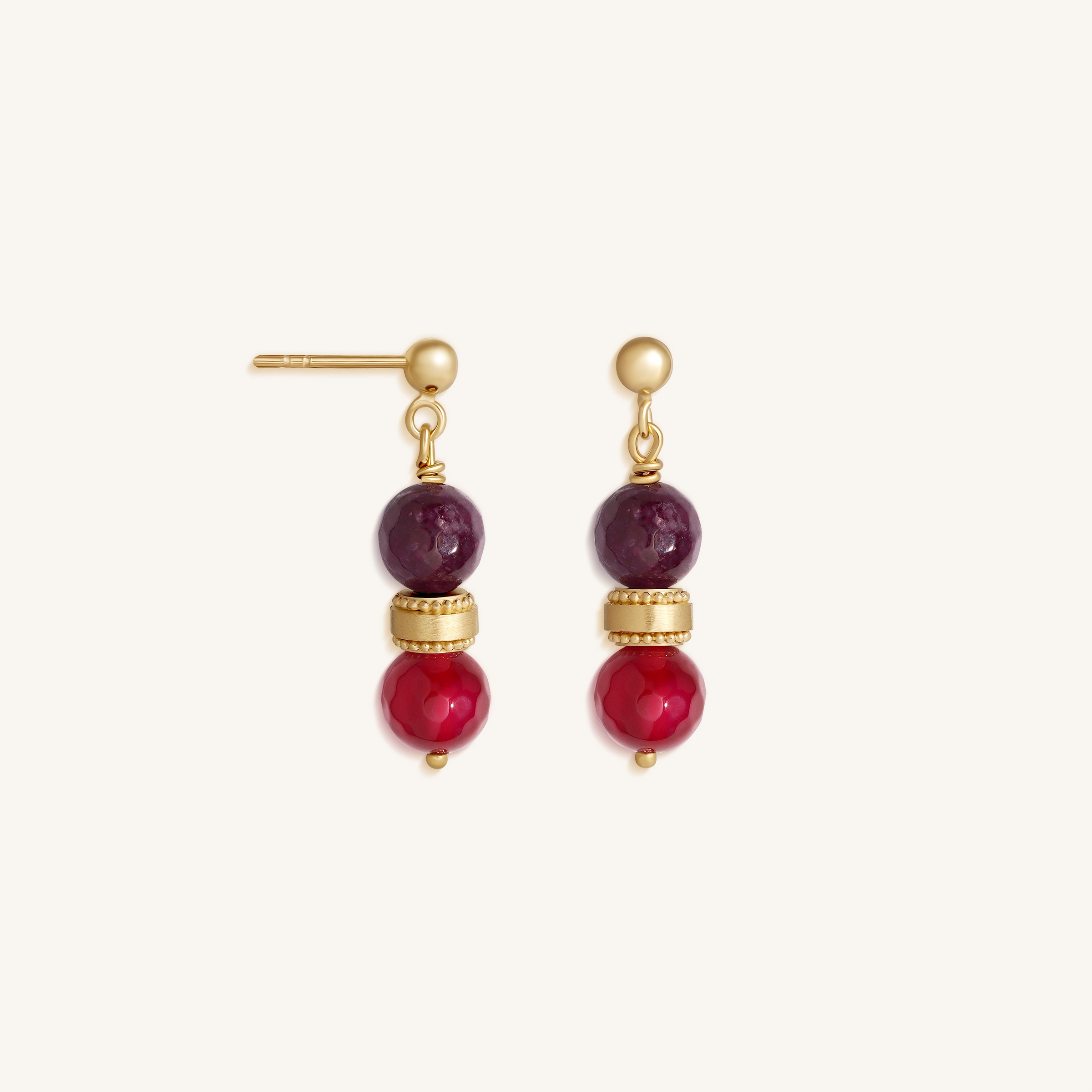 Poised Radiance Garnet & Rhodolite Gold Stud Earrings
