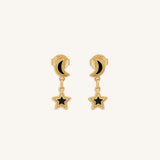 Eclipse Whisper Moon & Stars Onyx Earrings