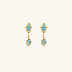 Peaceful Mindset Turquoise Evil Eye & Hamsa Gold Earrings