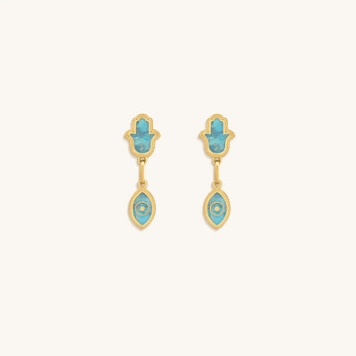 Peaceful Mindset Turquoise Evil Eye & Hamsa Gold Earrings