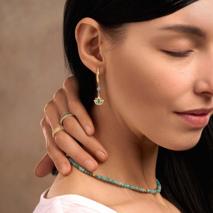 Effortless Renewal Amazonite Lotus Gold Earrings