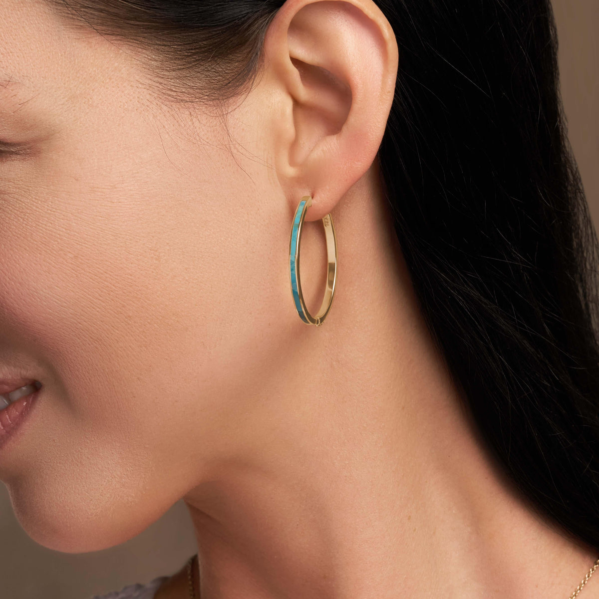 Graceful Strength Turquoise Gold Hoop Earrings