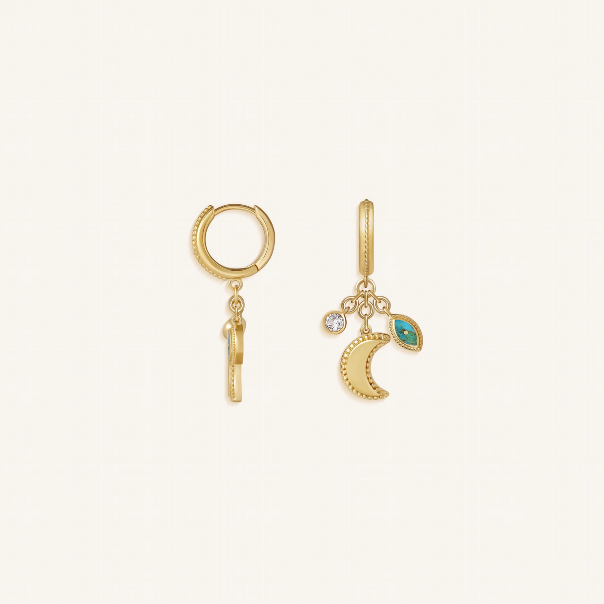 Lunar Blessings Turquoise Moon & Evil Eye Earrings