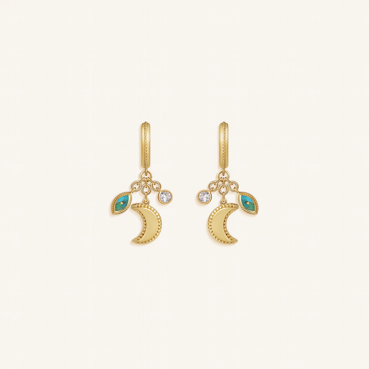 Lunar Blessings Turquoise Moon & Evil Eye Earrings