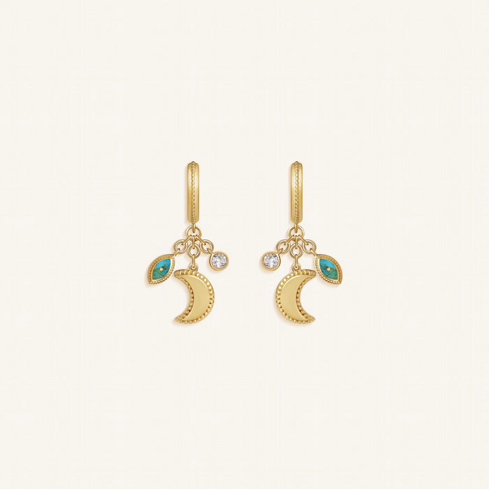 Lunar Blessings Turquoise Moon & Evil Eye Earrings