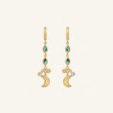 Lucky Crescent Moon & Evil Eye Multi-Stone Earrings