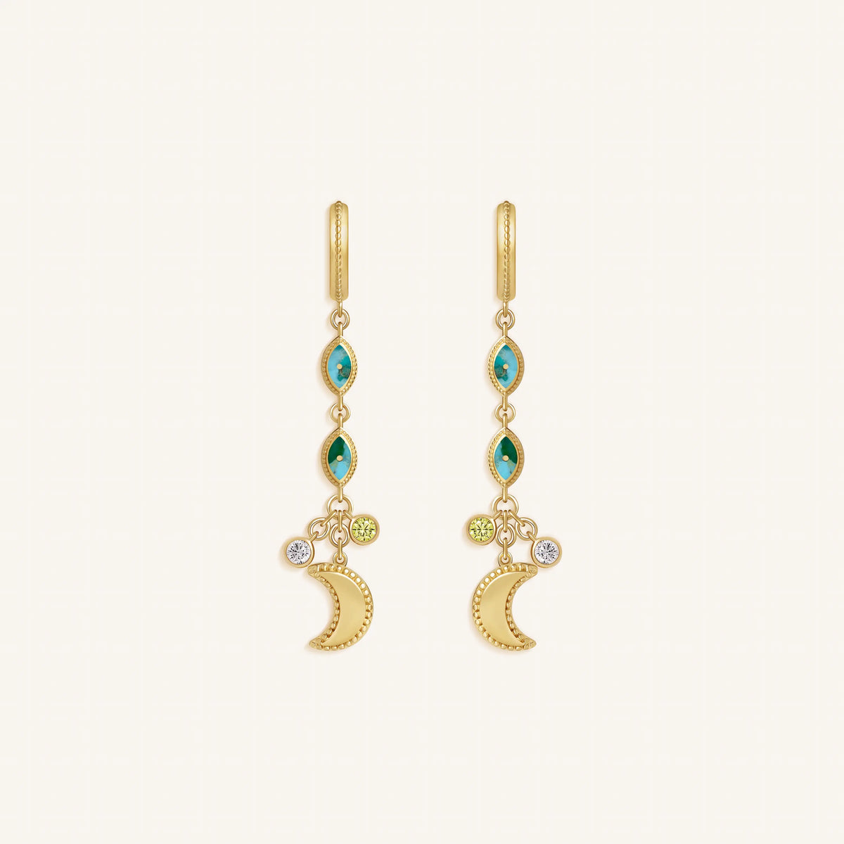 Lucky Crescent Moon & Evil Eye Multi-Stone Earrings