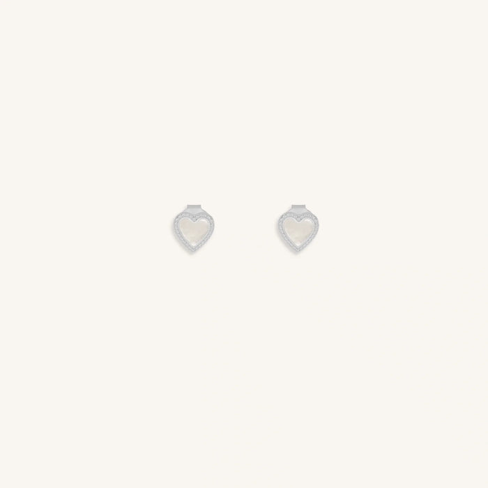 Spiritual Abundance Mother of Pearl Silver Heart Earrings