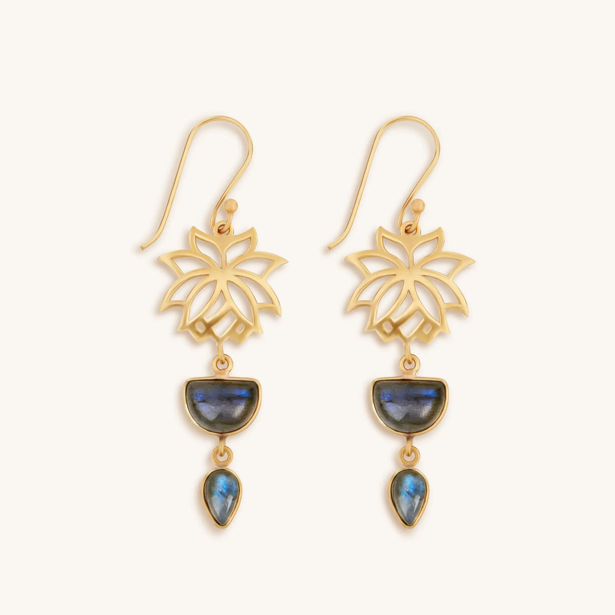 Subtle Movement Gold Lotus Labradorite Earrings