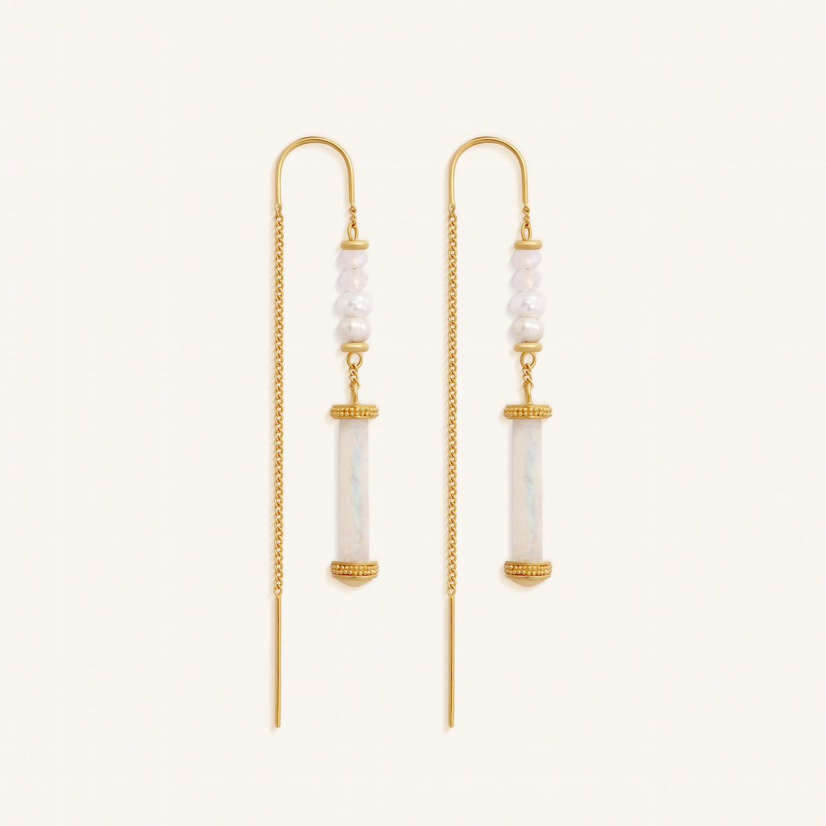 Luminous Serenity Moonstone & Pearl Threader Earrings