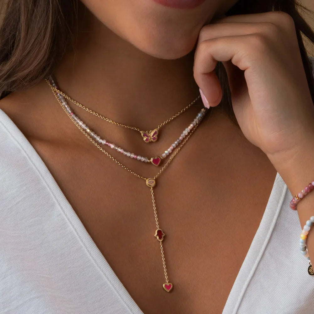 Open Heart Multi-Stone Necklace Set