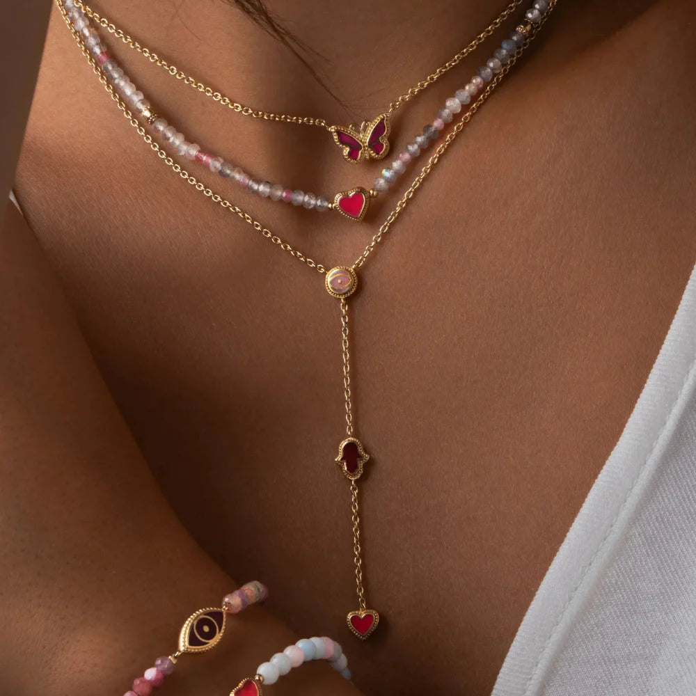 Open Heart Multi-Stone Necklace Set
