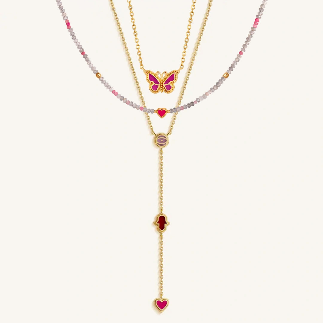 Open Heart Multi-Stone Necklace Set