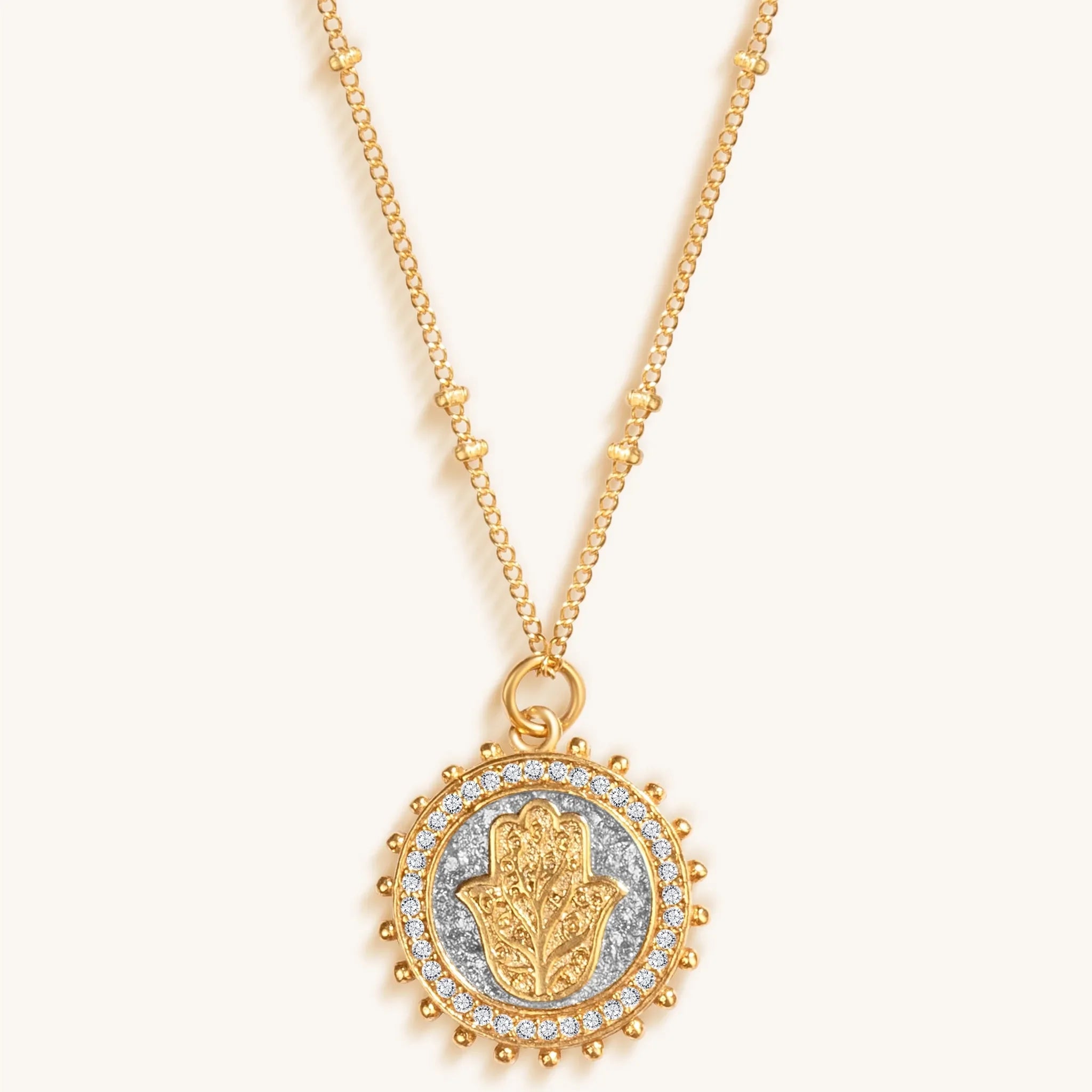 Precious Protection Gold Plated Hamsa Medallion Necklace