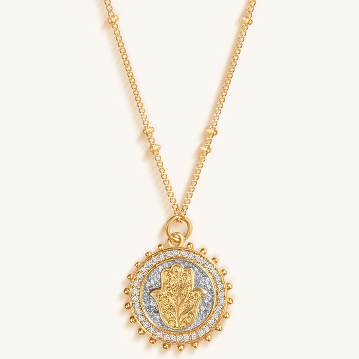 Precious Protection Gold Plated Hamsa Medallion Necklace