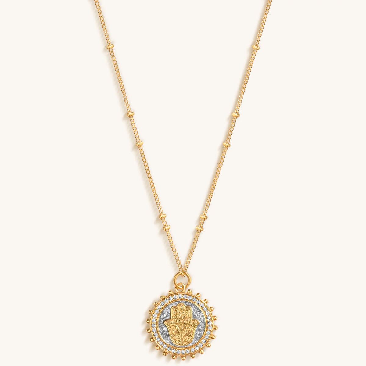 Precious Protection Gold Plated Hamsa Medallion Necklace