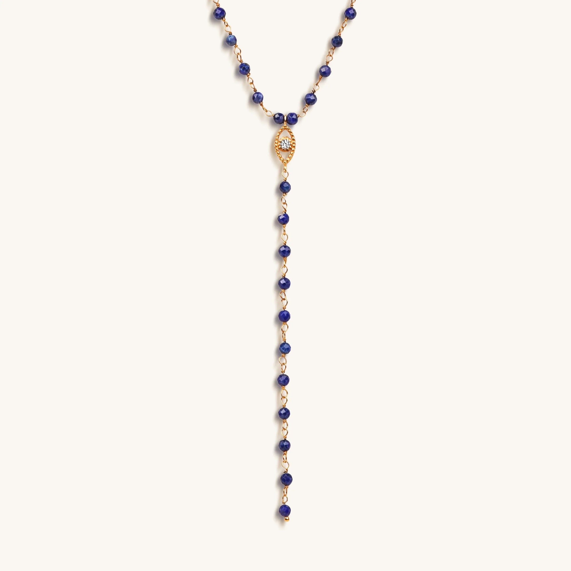 Whisper of Truth Evil Eye Lapis Lazuli Rosary Necklace