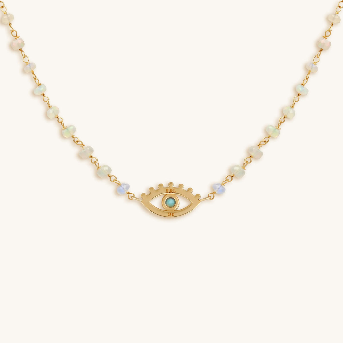 Endless Journey 14K Gold Ethiopian White Opal Evil Eye Necklace