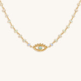 Endless Journey 14K Gold Ethiopian White Opal Evil Eye Necklace