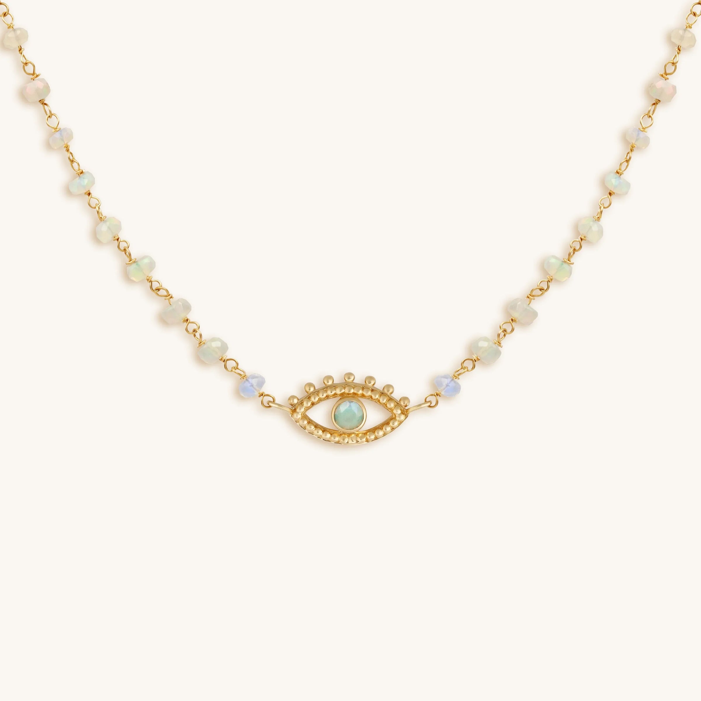 Endless Journey 14K Gold Ethiopian White Opal Evil Eye Necklace