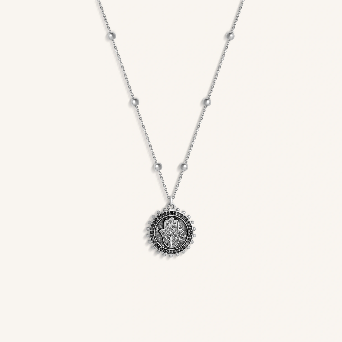 Dedicated Assurance Solid 14K White Gold Hamsa Medallion Necklace