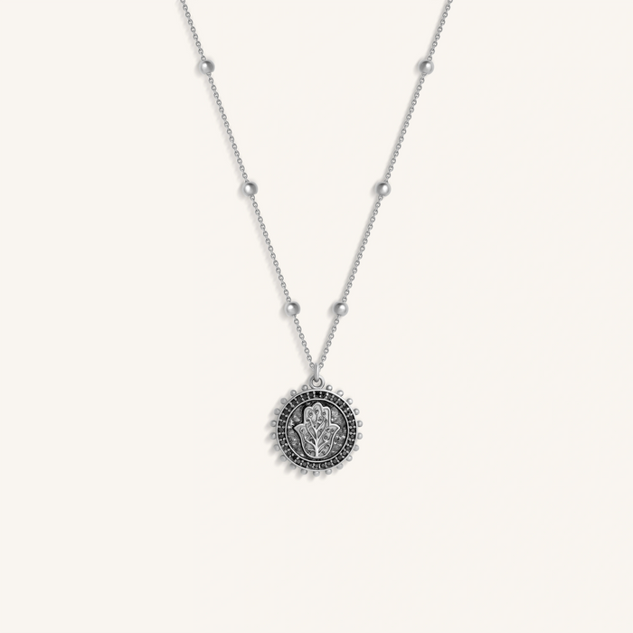 Dedicated Assurance Solid 14K White Gold Hamsa Medallion Necklace