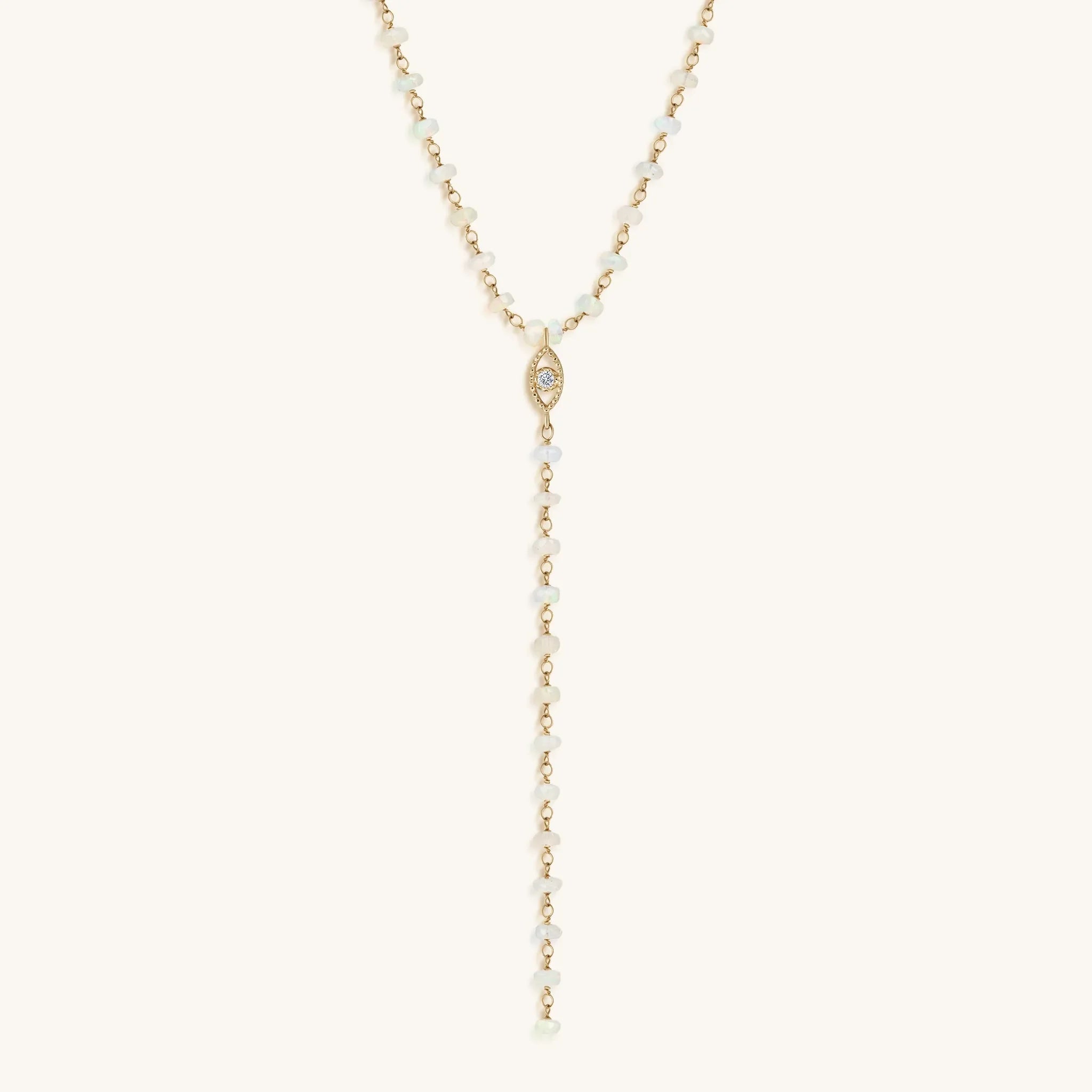 Attuned Purpose 14K Gold Diamond & Ethiopian White Opal Evil Eye Rosary