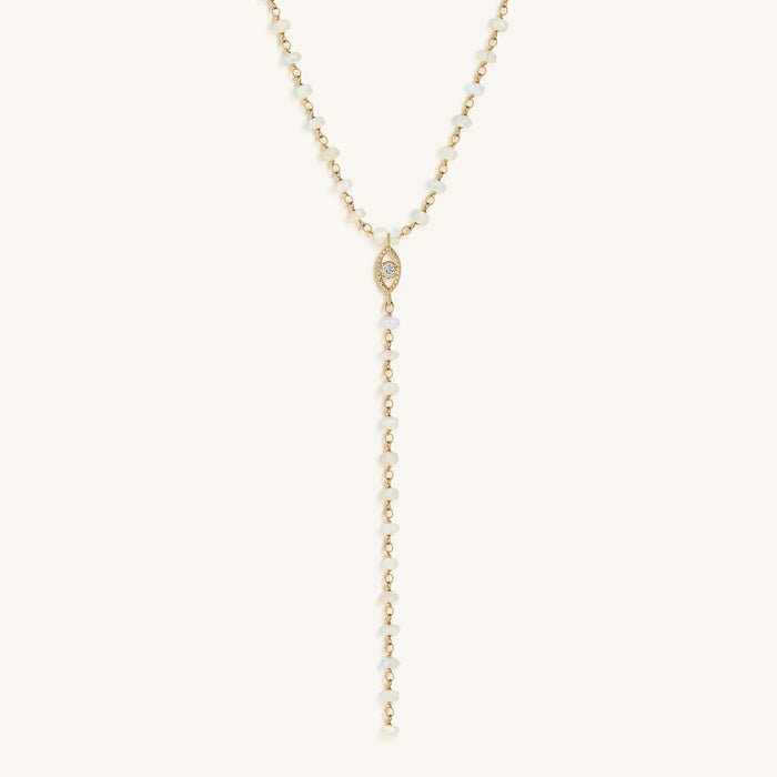 Attuned Purpose 14K Gold Diamond & Ethiopian White Opal Evil Eye Rosary
