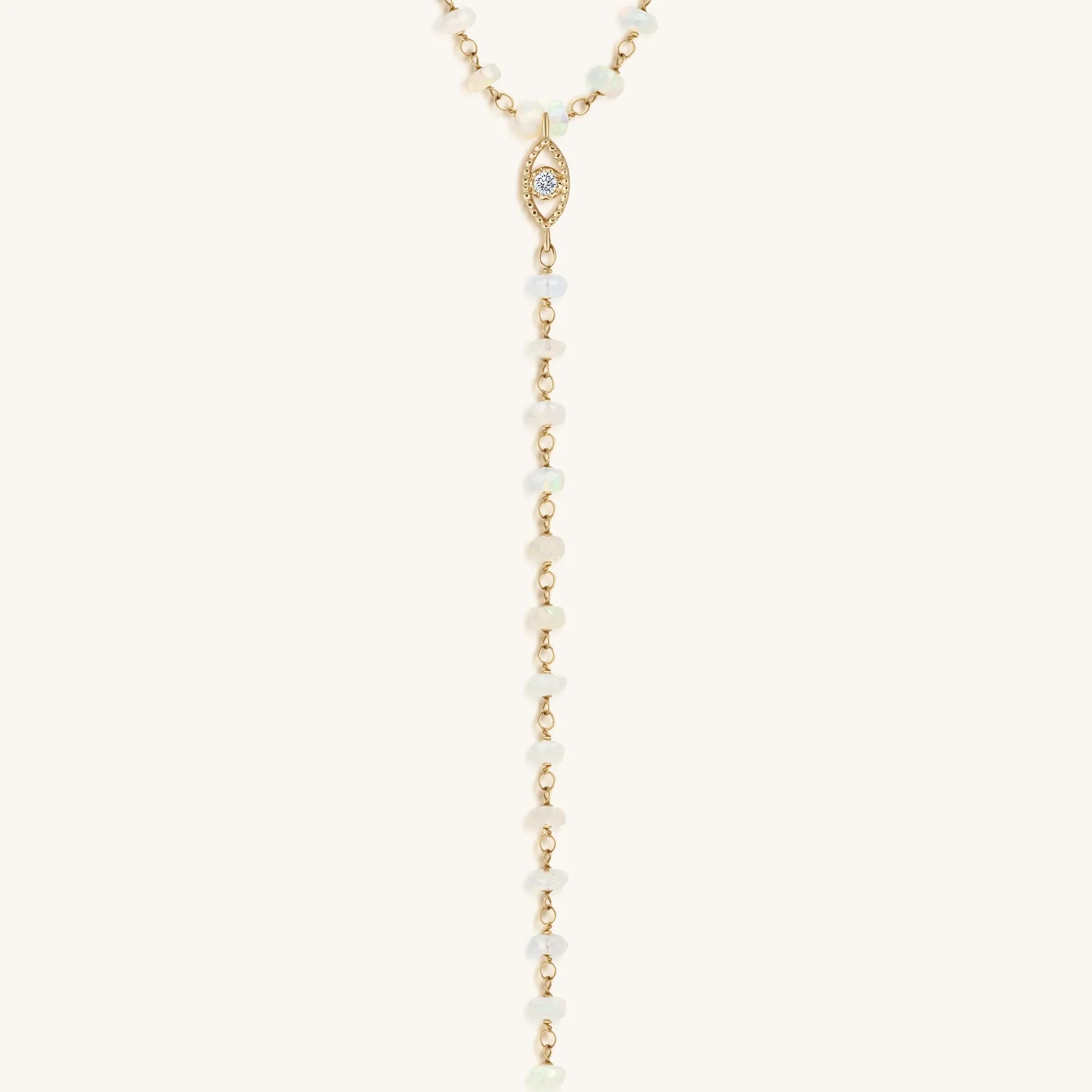 Attuned Purpose 14K Gold Diamond & Ethiopian White Opal Evil Eye Rosary