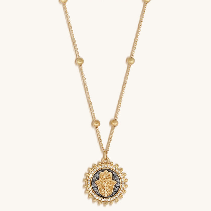 Illuminated Faith 14K Solid Gold Diamond Hamsa Medallion Necklace