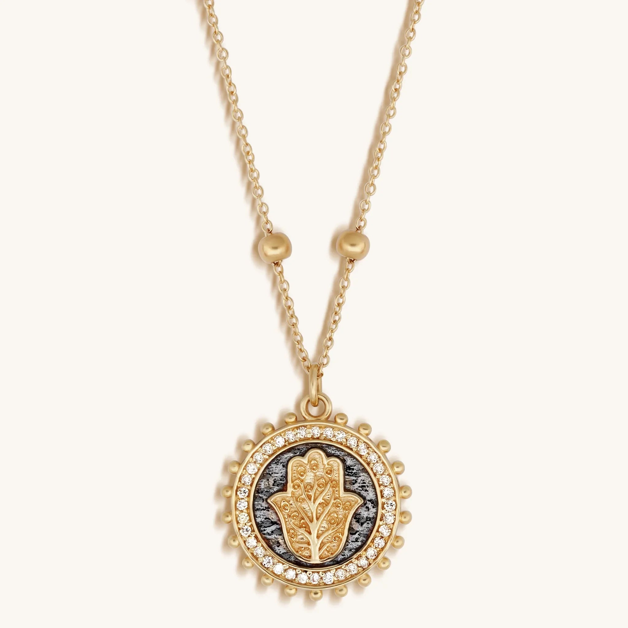 Illuminated Faith 14K Solid Gold Diamond Hamsa Medallion Necklace