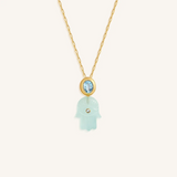 Guiding Grace Chalcedony Blue Topaz Hamsa Necklace