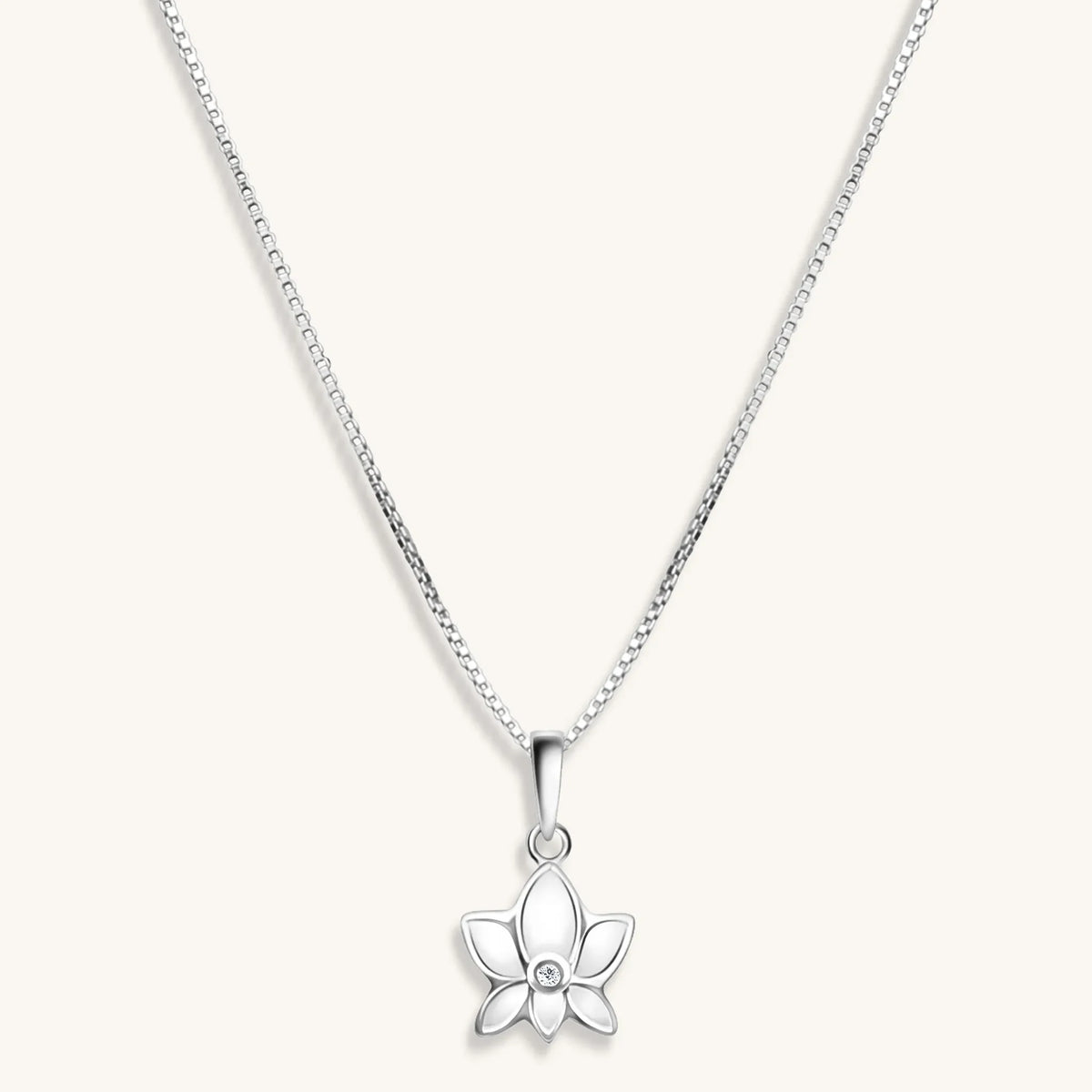 Divine Virtue White Enamel Diamond Lotus Necklace