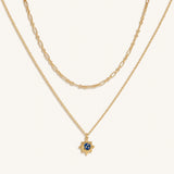 Reflected Bliss Gold Moon & Stars Double Chain Gold Necklace