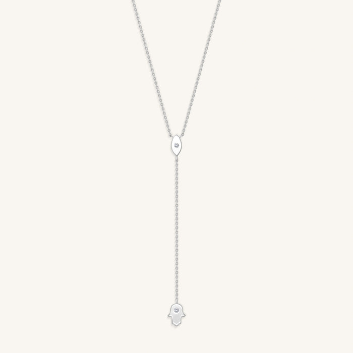 Forever Blessed Hamsa & Evil Eye Charm Silver Necklace