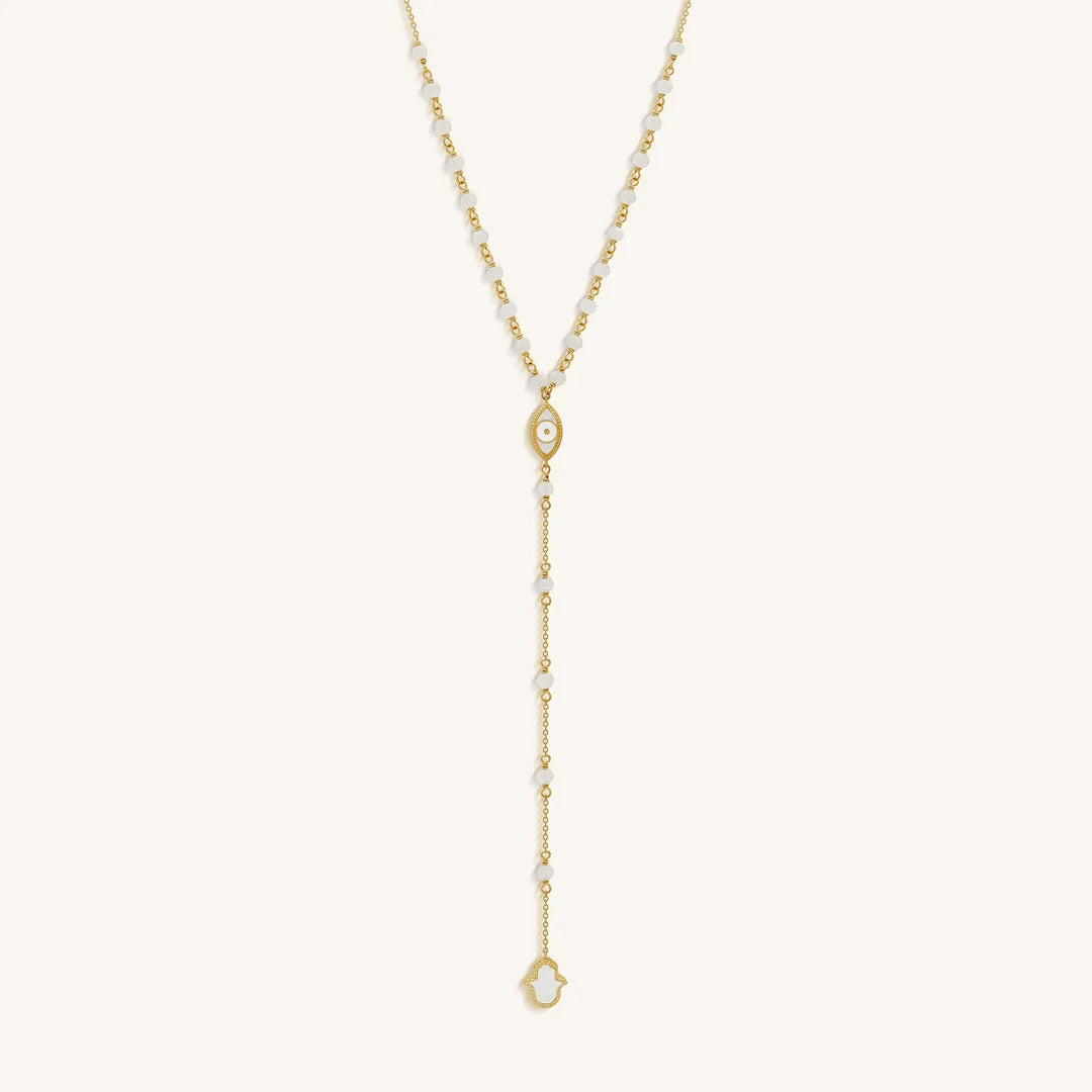 Fresh Ambition Moonstone Evil Eye & Hamsa Gold Necklace