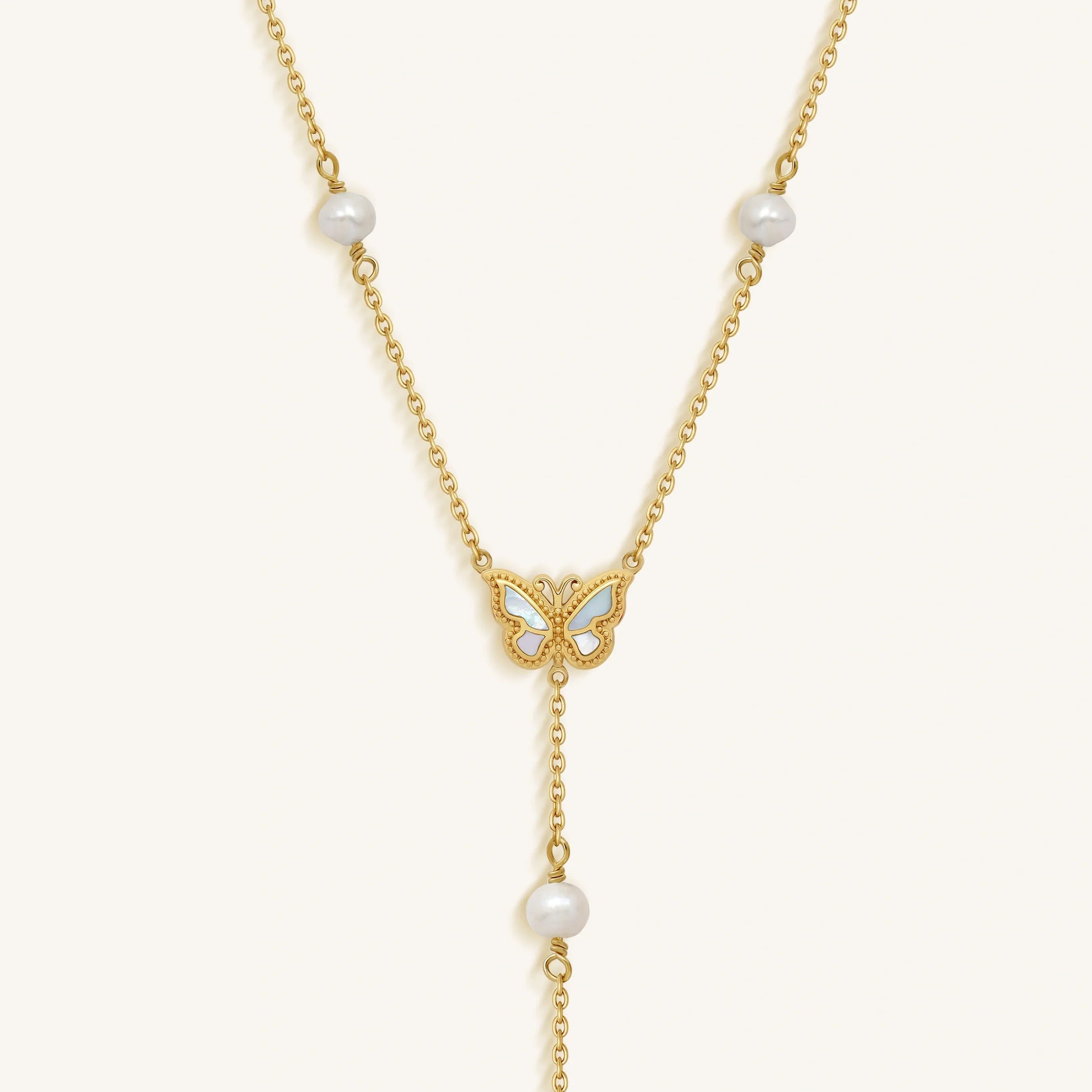 Intuition & Grace Rainbow Moonstone & Pearl Butterfly Gold Necklace