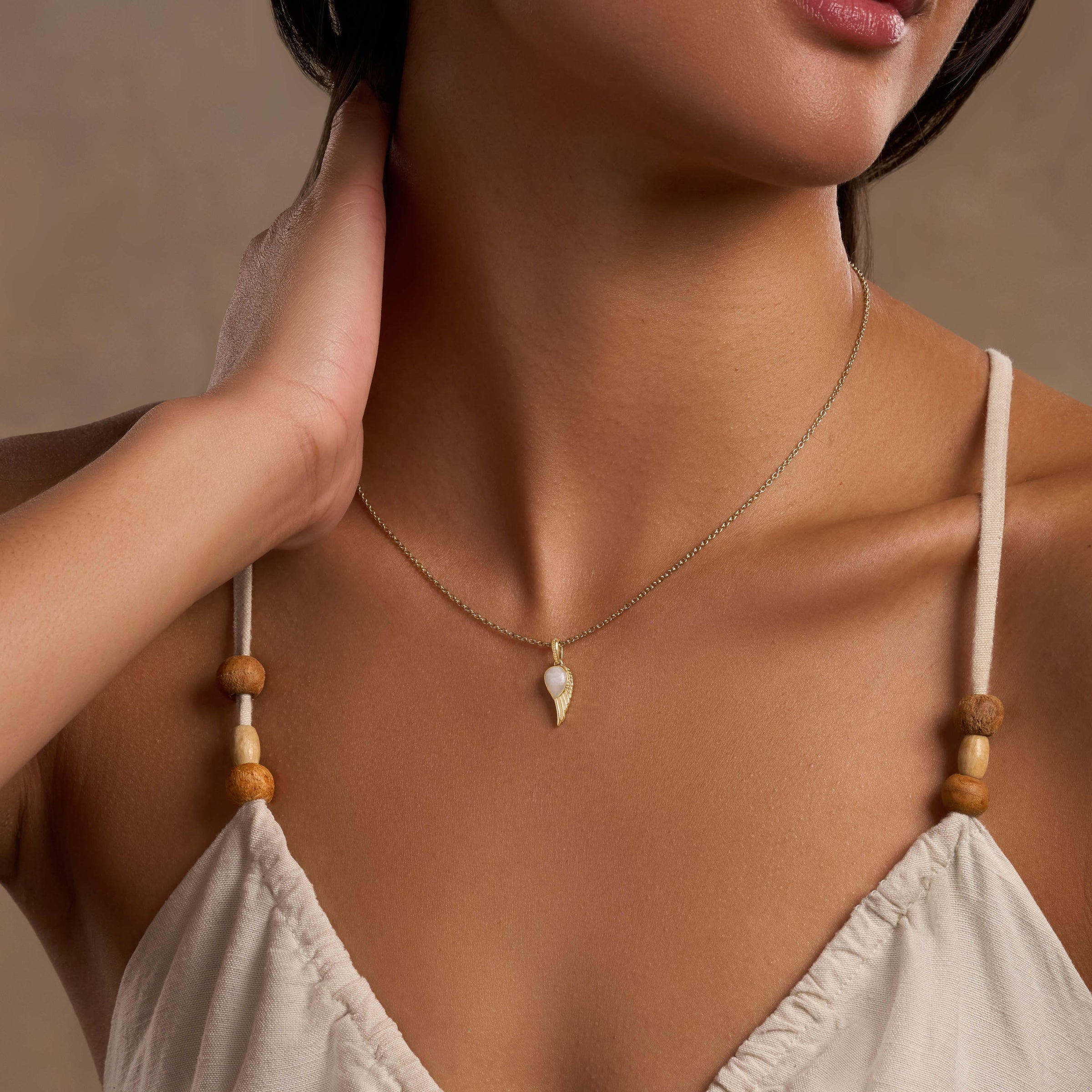 Lightness of Being Moonstone Angel Wing Gold Necklace