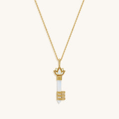Spiritual Awakening Rainbow Moonstone Key & Lotus Gold Necklace