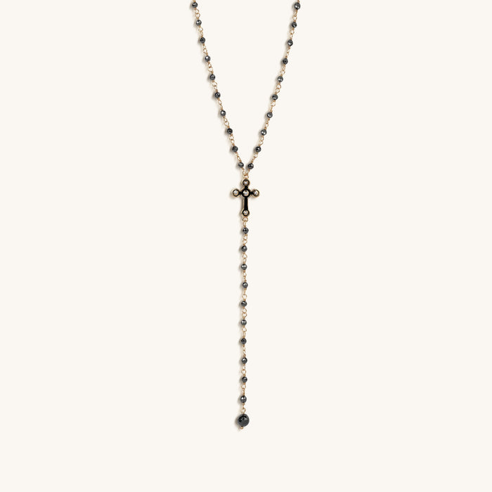Unwavering Faith Cross Hematite Rosary Necklace