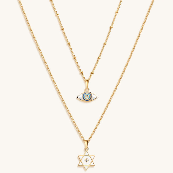 Unwavering Faith - Gold Evil Eye Star of David Necklace