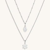 Protected in Faith - Silver Hamsa Star of David Necklace