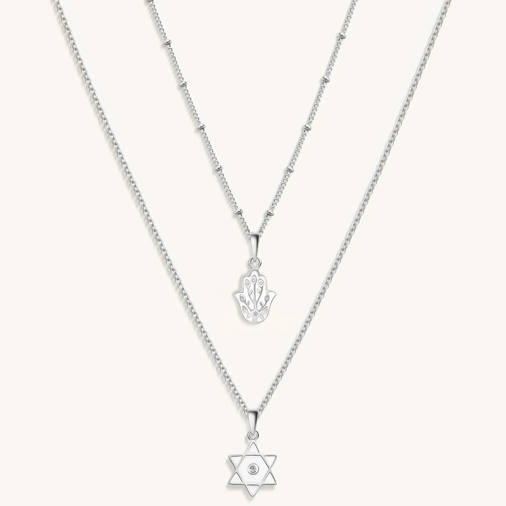 Protected in Faith - Silver Hamsa Star of David Necklace