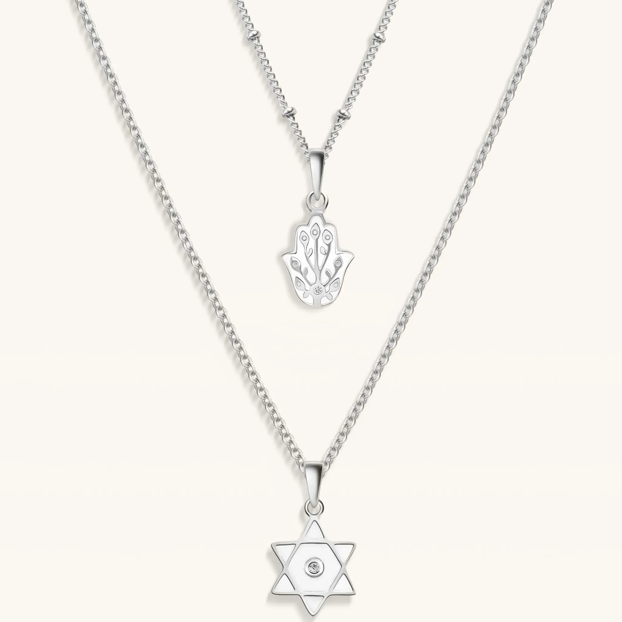 Protected in Faith - Silver Hamsa Star of David Necklace