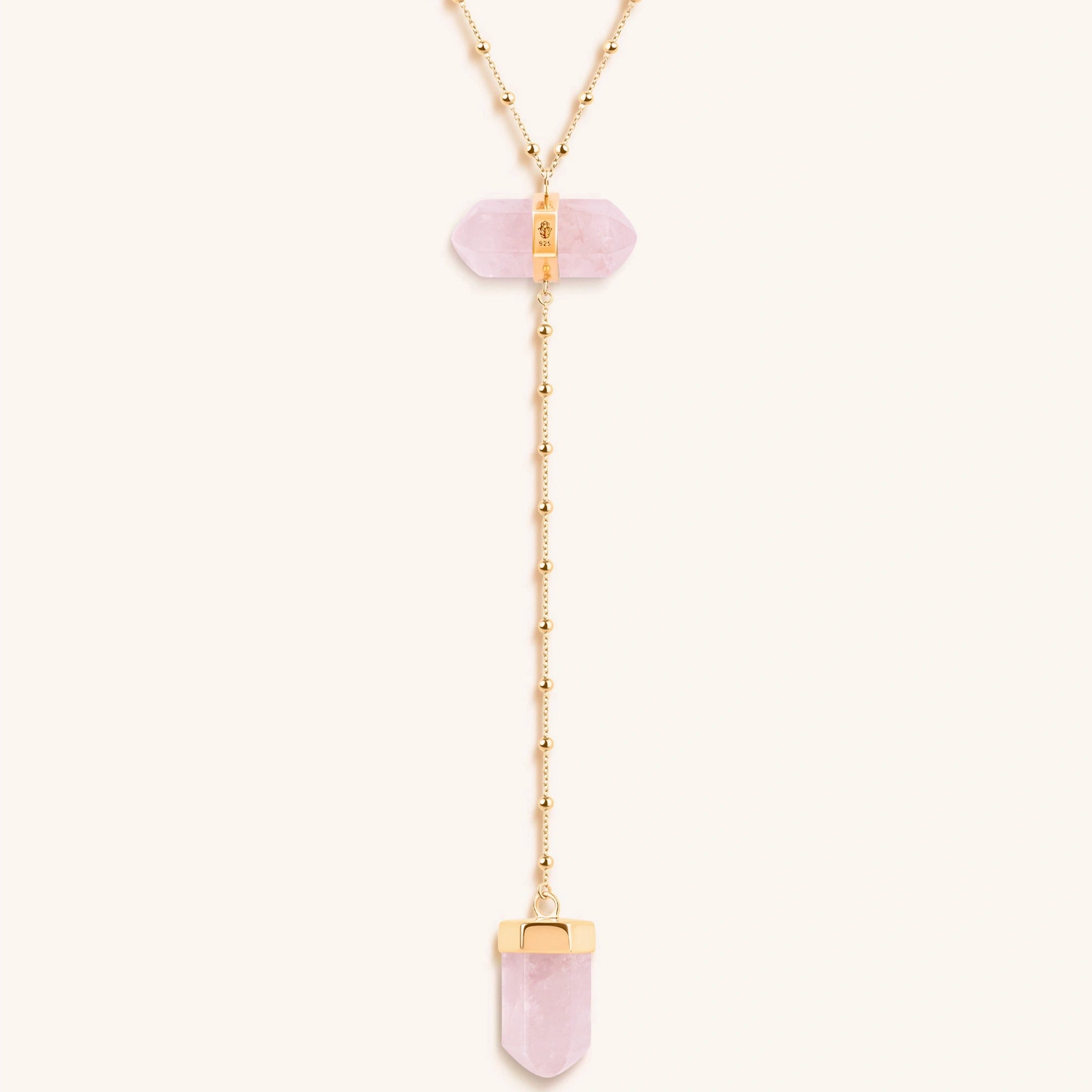 Open Hearted Gold Rose Quartz Evil Eye Double Pointer Necklace